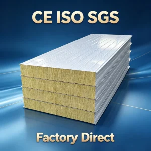 50mm 75mm 100mm Rock Wool Sandwich Wall Panel Anti fire Heat Preservation Rockwool Wall Panel for Steel Structure Building
