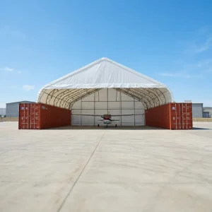 50×40 FT Heavy Duty Galvanized Steel Waterproof Peak Roof Container Shelter Outdoor Storage Canopy for Warehouse Parking Use