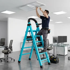6 Step Folding Ladder Carbon Steel A Frame Step Ladder Safety Handrail Anti-Slip Wide Step Ladder for Home Warehouse Industrial