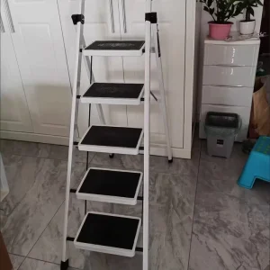 6-Step Steel Stool with Storage Shelf Portable Kitchen Ladder for Home Folding Style