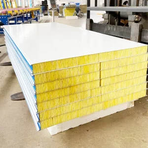 60mm Galvanized Steel Glass Wool Eco Friendly Fireproof Water Resistant Sandwich Panel Cold Room Workshop Warehouse