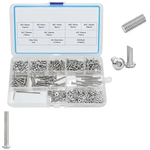 630pcs M3 Screws 10mm Length Stainless Steel Countersunk Head Metric Nuts (Hex) and Washers for Threading Machines