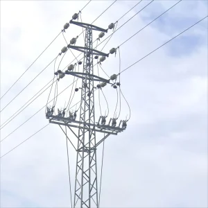 69KV Electric Power Transmission Steel Pole Tower 11M Cup Type Four Legged Self Supporting Angle Steel Lattice Tower