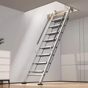 7 Steps 8 Steps 9 Steps Thickened Aluminium Attic Loft Ladder Carbon Steel Ladder Footboard Handrail Climbing Ladder for Home