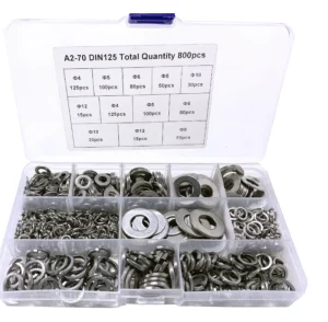 800PCS M4 M5 M6 M8 M10 M12 Flat Spring Washers Pad Stainless Steel Metal Lock Ring Gaskets Plain Washers Metal Washer Assortment