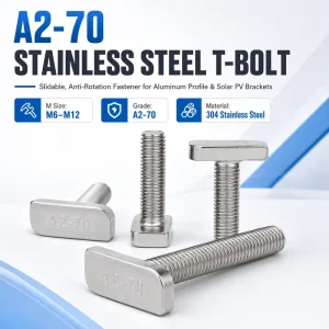 A2 70 304 Stainless Steel T Slot Hammer Head Bolt Full Thread T Bolt For Aluminum Profile Solar PV Bracket
