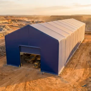ASTM A123 Galvanized Steel Frame Temporary Industrial Building High-Peak Gothic Arch 100x150m Navy PVDF for Quarry Stone Bulk