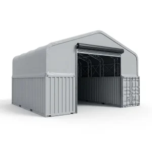 Ai Sample Garden Heavy Duty Galvanized Steel 850g PVC Wind Rated A Frame Container Shelter for Container Yard Freight Storage