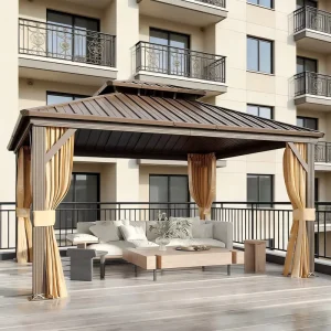 Aluminum Alloy Hardtop Gazebo Pergola Waterproof Windproof UV Protection Outdoor Patio Canopy Balcony