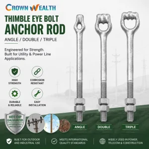Anchor Rod Hot Dip Galvanized Straight Double Treble Tiger Head Thimble Eye Bolt for Wood Pole