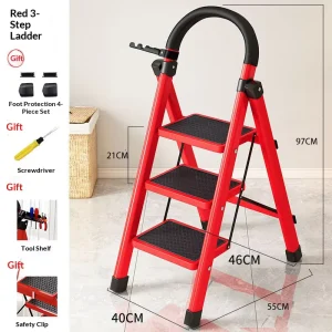 Anti slip Folding Ladder Full Size Foldable Ladder Space Saving 3 Step Ladder for Household