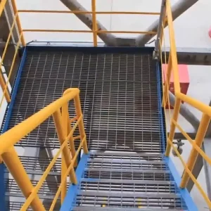 Anti slip Top Rail Steel Post Handrail Matching Custom Size Grating Stair Tread Low Maintenance for Platform Stairs