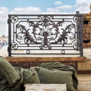 Artistic Wrought Iron Balcony and Stair Railings with Handrail Wall Mounted Rust Resistant Traditional Design for Indoor Use