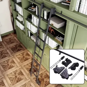Black Carbon Steel Rolling Ladder Hardware Kit for Loft Bookcase and Library Track Systems