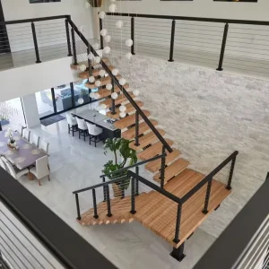 Black Stainless Steel Wire Flooring Mounted Industrial Design Staircase Balustrade Post Cable Easy Installation