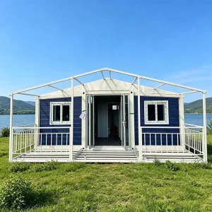 Blue Embossed Wall Detachable Prefabricated Container House Moisture Proof Expandable 10-40ft Balcony Container Unit