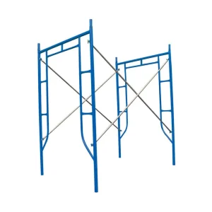 Blue Galvanized Frame Scaffolding Set with Safety Bracing for Indoor Renovation and Outdoor Construction