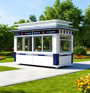 Blue Outdoor Prefabricated Steel Structure Fast Guard House for Parking Ticket Kiosk Villa Shop Sentry Box Toilet