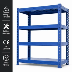 Boltless Design Steel 4 Tier Stackable Warehouse Shelving 300kg Per Shelf Heavy Duty Storage Rack for Home Basement