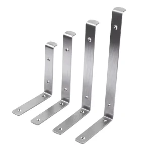 Brushed Stainless Steel Angle Bracket Wall Right-Angle Support Bracket Shelf Partition L-Shaped 90-Degree Tray