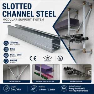 C Channel Steel for Seismic Bracing Support System Pre Galvanized Slotted Strut Channel