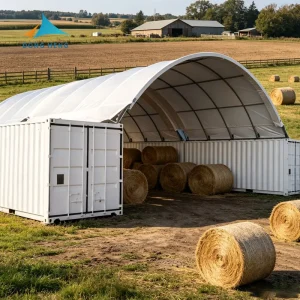 C4040 20ft 40ft 70ft PVC Fabric Double Truss Galvanized Steel Waterproof Container Warehouse Storage Tent Cover Shelter Dome