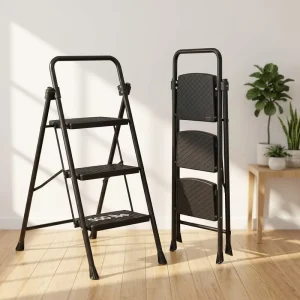 CLIMB Steel Folding Step Ladder with Modern Design 0.9mm Thickness No Slip Handle Bar 150KG Load Capacity EN14182 Certified