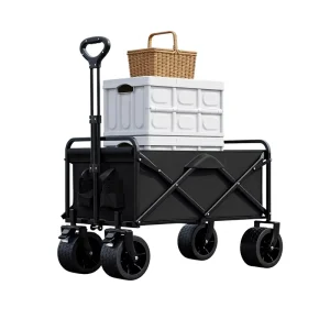 Camper Van-Style Metal Cart Tabletop Swivel Wheel Foldable Portable Trolley Pull Handle for Outdoor Picnics Outings Night-Market