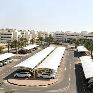 Car Parking Tensile Membrane Shade White PVDF Arched Carport Canopy Heat Insulation Anti UV Sandstorm Resistant