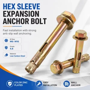 Carbon Steel Color Zinc Plated Sleeve Anchor Bolt Hex Head Expansion Anchor with Knurled Sleeve for Concrete Wall Fixing