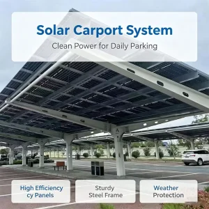 Carbon Steel Solar Carport Mounting Rack with Anodized Surface, Integrated Photovoltaic Parking Canopy System