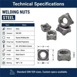 Carbon Steel Square Welding Nut Square Point Four Corner Welding Nut M5 M6 M8 M10