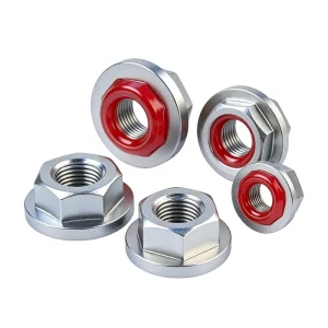 Carbon Steel Zinc Plated M12 Hex Flange Nut with Red Nylon Insert DIN6927 Right Hand Lock Nut for Mining Applications