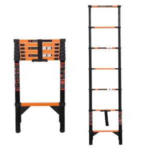 China Modern Carbon Steel Telescopic Folding Straight Ladder with 7 Steps 150kg Load Capacity Black 2.7m for Hotel Use
