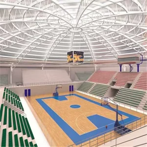China Steel structure factory Prefab light steel structure 46*31m steel truss roof sports hall steel pipe truss roof shed