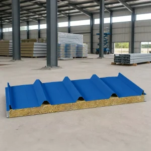 Class A1 Fireproof Eco-Friendly Modern Rock Wool Sandwich Roof Panel 1050mm Tongue Groove Metal Tile Sound Insulated Waterproof