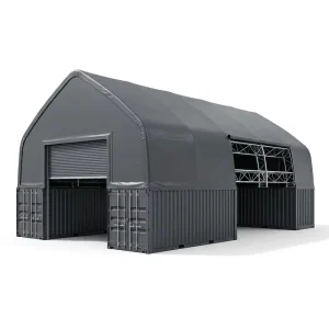 Clear Span Snow Load Resistant Hot dip Galvanized Peak Roof Container Canopy for Port Logistics Cargo Storage