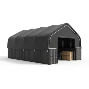 Clear Span Snow Load Resistant Hot dip Galvanized Peak Roof Container Canopy for Port Logistics Cargo Storage Car Garden