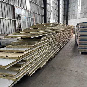 Color Steel 50mm Insulated Rock Wool Sandwich Panel Board for Exterior Wall Hotel Roof Building Workshop Water Fire Resistant