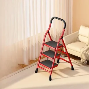 Combination 2-3-Step Foldable Steel Ladder with Thickened Widened Steps and Handrails