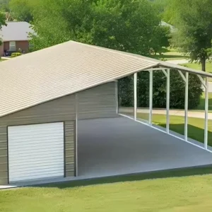 Combined Steel Carport and Enclosed Steel Garage Multi Purpose Parking Storage Workshop