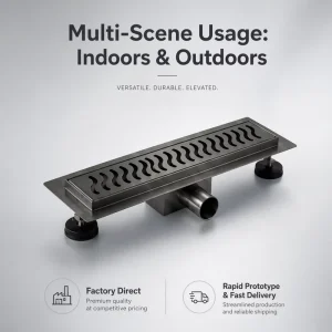 Commercial Grade Durable SUS304 Gunmetal Grey Low MOQ Custom Finish Kitchen Balcony Shower Gutter