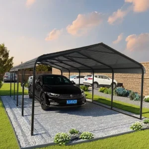 Compact 10’x15’x7′ Charcoal Galvanized Steel Carport Kit W/ 1-Sided Enclosure for Cars and Vehicles