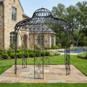 Contemporary Waterproof Steel Canopy Wrought Iron Art Outdoor Entry Use Multi-Use Applications Tempered Glass Options