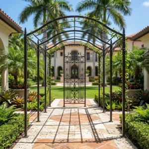Contemporary Waterproof Steel Canopy with Rust Resistant Wrought Iron Art for Outdoor Garden Pergola Hotel Courtyard Use