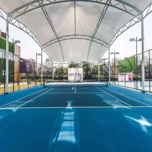 Covered Padel Court with Steel Roof Structure Panoramic Padel Tennis Court Galvanized Frame Tempered Glass
