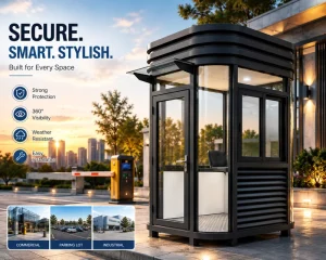 Curved Corner Stainless Steel Guard Booth with 360° Visibility for Parking Lot and Commercial Use
