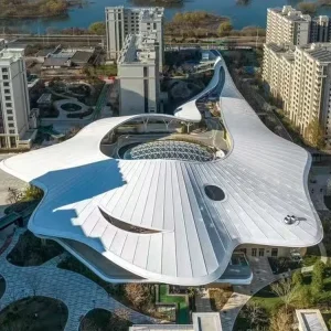 Curved Wave PVDF Tensile Membrane Roof Waterproof Anti Corrosion Decorative Building Roof for Commercial Cultural Complex