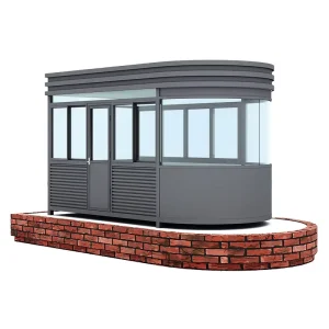 Custom Curved Steel Security Booth Waterproof Prefab Guard House with Glass Windows for Outdoor Public Use