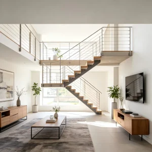 Custom Design Steel Stairs Spiral Interior Staircase with Wood Tread and Railing